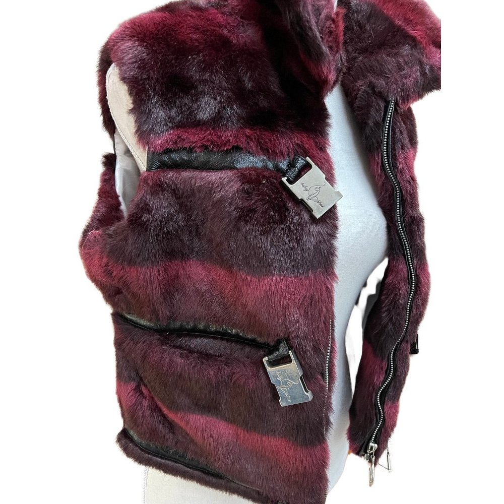 Vintage Baby Phat Faux Fur Vest Dark Red/Black Women's Size Medium Y2K - Picture 5 of 10